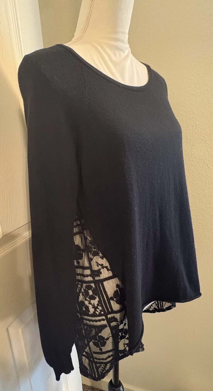 Sundance Black Knit Sweater with Back Lace Contrast Panel Medium